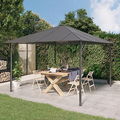 AUVYI Pavillon Terrasse Pavillon mit Dach 3x3m Anthrazit Pergola Gartenpavillon Terrassenü Berdachung Freistehend Festival Pavillon Winterfest Pavillon Sonnenschutz für Gartenpartys