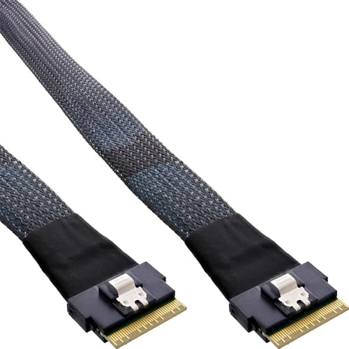 InLine Slim SAS Kabel SFF-8654 8i zu SFF-8654 8i, SAS 4.0 Datenkabel bis 48 Gb/s, internes Server Storage Kabel für RAID Controller, HBA und SAS Festplatten, 0,5 m, 27647A