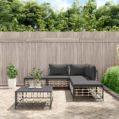 Tino Tech Garten-Lounge-Set mit Kissen 6-TLG Gartenmöbel Set Lounge Garnitur Gartenbank Gartensofa für Balkon und Terrasse Robust und Wetterbeständig Komfort Look Anthrazit 72x72x66 cm