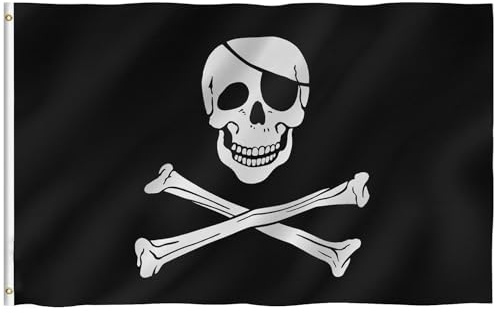 ZEACCT Premium Drapeau Pirate Crâne Noir et Blanc 90x150 cm - Tissu Résistant aux UV et Intempéries. Décor Parfait pour Halloween, Fêtes Thématiques et Événements en Extérieur
