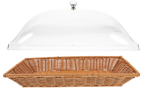 HOLIDYOYO Bread Basket with Lid 16.38 Inch Rectangular Woven Storage Basket for Food Serving Fruit Snacks Kitchen Tabletop Cover