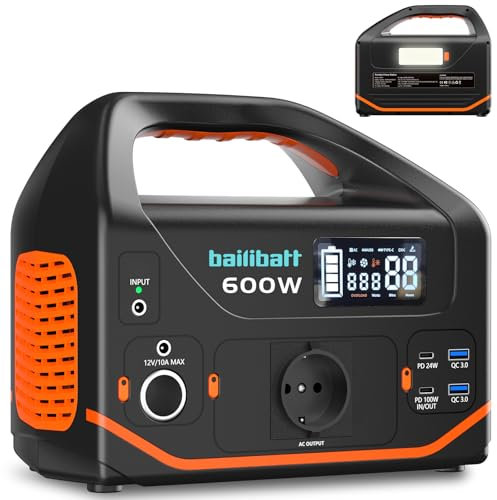Tragbare Powerstation, 600W 293Wh Powerstation (Peak 1200W), 100W PD leiser Generator Für Camping, Reisen, Survival Backup, Draußen, Notfälle, CPAP, 230V Pure Sine Wave AC Ausgang
