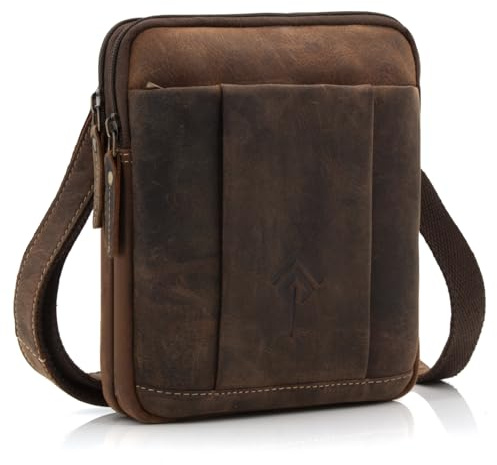 ekavale Umhängetasche Herren aus Leder - Stylische Schultertasche Herren Vintage - Messenger-Bag für Männer, für Alltag, Arbeit Robuste kleine Herrentasche (Wood)