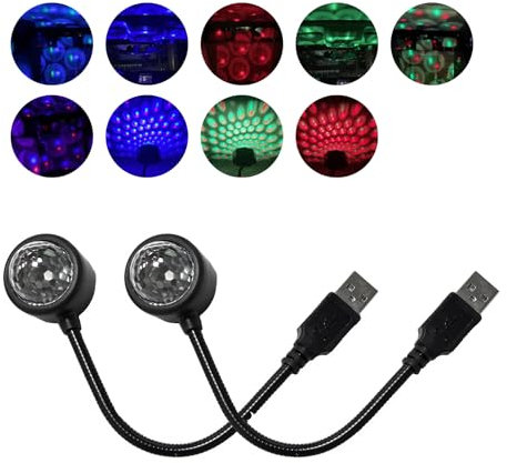 Dickno 2PCS USB Star Night Light Projector, Portable Car Roof Sound Activated Atmosphere Lamp, Adjustable Auto Interior Atmosphere Decorative Light for Vehicle, Bedroom, Ceiling, Party