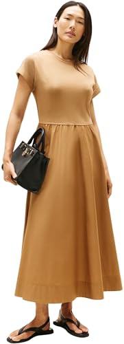 Tommy Hilfiger Donna Abito a T-Shirt Modern Cody Midi Mix Fit & Flare, Marrone (Hickory), XS