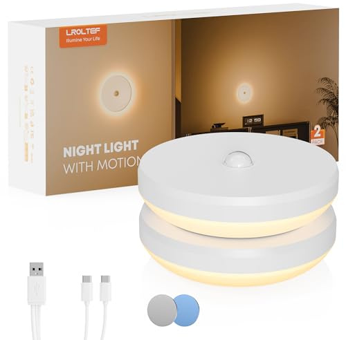LROLTEF Nachtlicht Lampe für Kinder Baby - Aufladbar Night Light LED Treppenbeleuchtung - 3000K Nachtlampe Schlummerleuchten mit Bewegungsmelder für Kinderzimmer, Treppe, Gang, Küche | 2 Stück