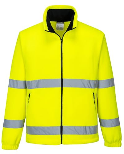 Portwest F303 Hi-Vis Windbreaker Fleece Anti-Pill Microfleece Jacket Waterproof Breathable TPU Membrane with Reflective Tape and Zipped Pockets, Yellow, L