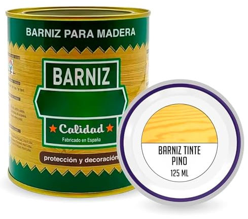 Tradineur - Bote de Barniz Brillo para Madera - Fabricado en España - Ideal para todo tipo de Maderas, vigas, cerchas, marcos, etc. - Capacidad de 125 ML - Pino