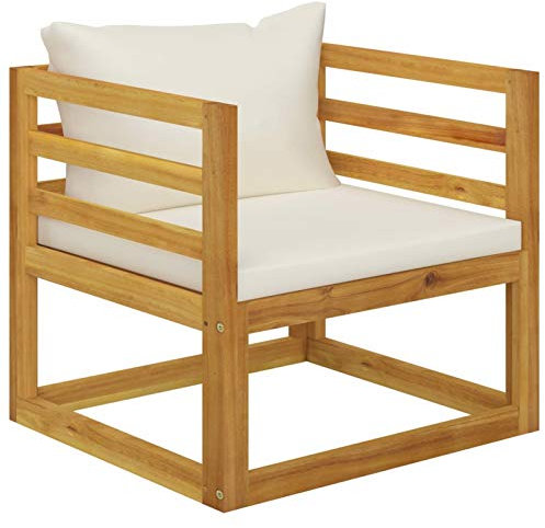 Xichuzi Gartenstuhl mit Cremeweißen Auflagen, Gartensessel, Campingstuhl, Terassenstühle, Gartenmöbel, Balkon Stühle, Balkonstuhl, Hochlehner, Stühle Für Draußen, Massivholz Akazie