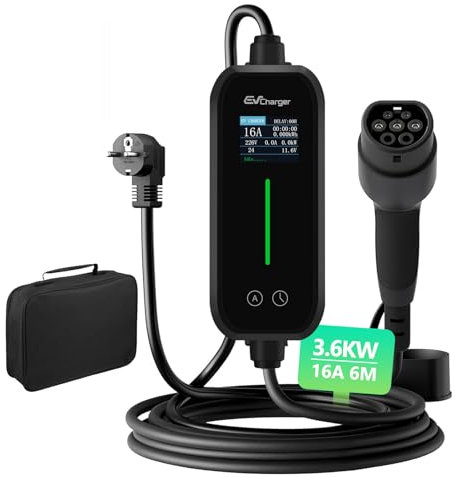 Hexinex Cavo ricarica auto elettrica tipo 2 con Spina Schuko, 6-16A Corrente Regolabile, EV Charger 6M, 3,6KW