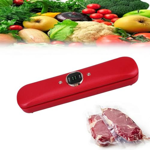 Household Smart Food Vacuum Sealer,One Key Automatic Vacuum Sealing Machine,Fresh-Keeping Vacuum Sealer Machine,60 Kpa Strong Suction,25 Cm Sealing Length,for Preserving Fruits And Vegeta(Color:Red)
