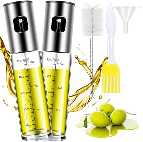 TINA.WIN 2 StüCk ÖLsprüHer FüR SpeiseöL Heissluftfritteuse ÖLsprüHer Zum Kochen Mit Skala Und Trichter SprüHflasche Glas ÖLspray FüR öL & Essig Zum Salat Grillen Backen KüChe Bpa-Frei -100ml