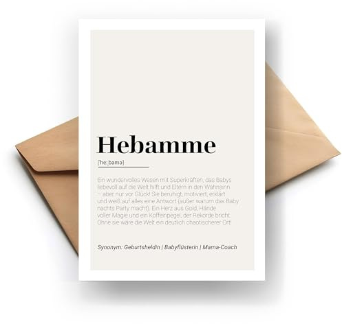Hebamme Definition Klappkarte – Witzige Karte für Hebammen | Hochwertige Glückwunschkarte | Originelle Geschenkidee | Handmade | 300g Papier | Grusskarte Inkl. Umschlag