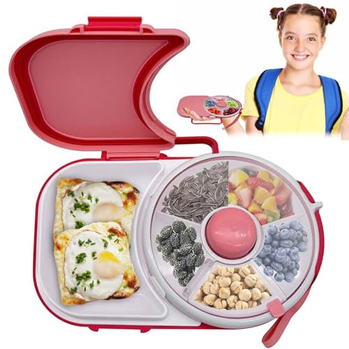 GOMETY Snack Spinner con scatola, multifunzione girevole per bambini, con coperchio, 5 scomparti, contenitore per snack, contenitore rotondo con noccioli di melone, organizzatore senza BPA, per feste