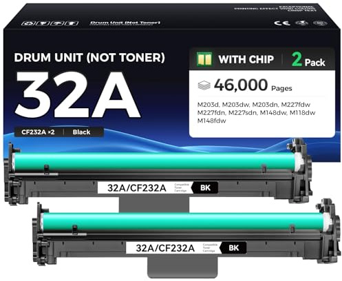 32A trumenhet svart (inte toner) 2-pack – ersättning för HP 32A CF232A bildtrumma – kompatibel med Laserjet Pro M203dw M203dn M203d M118dw M148dw M148fdw MFP M227fdw M227fdn M27sdn-skrivare