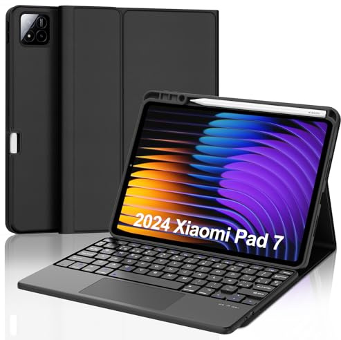 SENGBIRCH Funda con Teclado para Xiaomi Pad 7/7 Pro 11.2, Teclado Inalámbrico Desmontable Español Ñ para Xiaomi Pad 7/7 Pro 11.2 Pulgadas 2024, Negro