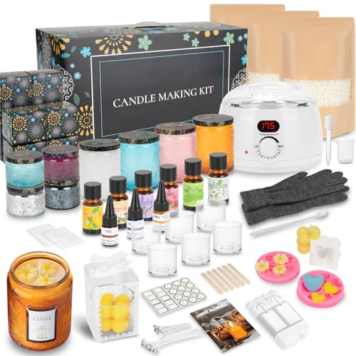 MUEZDUR Candle Making Kit for Adults Beginners, 124PCS 1200g Wax Scented Candles Making Kit Supplies with Digital Soy Wax Melt Warmer Candle Making Complete Kit to DIY