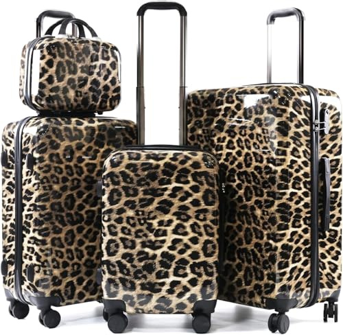 SUREVOY Set di valigie con motivo leopardato, dotato di ruote universali silenziose e trolley telescopico (Marrone(14+20+24+28))