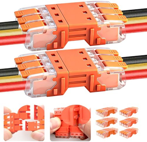 Juego de bornas CTRICALVER de 3 vías, bornas apilables, conectores rápidos con conectores macho y hembra, 24 A, 450 V, 6 juegos