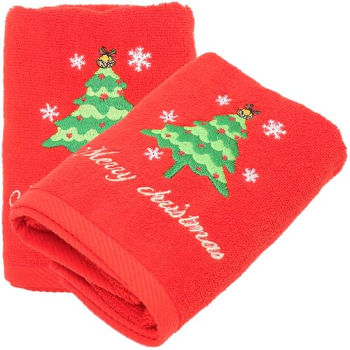 Ciieeo 2 Stück Weihnachtliche Baumwoll Handtücher mit Hochwertiger Stickerei Strapazierfähig und Waschbeständig Festliche Geschirrtücher und Waschlappen Atmungsaktiv Angenehm für