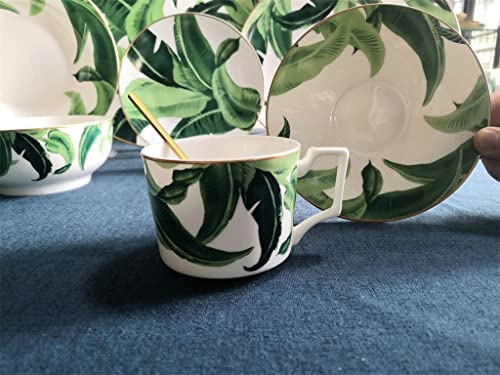 Service à thé et à Fleurs en Forme de Feuille de bananier, Tasse à café et Assiette, Tasse en Porcelaine Anglaise, Tasse à thé et à Lait en céramique fabriquée à la Main