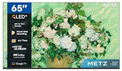 Metz Art TV Smart 65 Pouces (164 cm), QLED, LED 4K Television Google Tele Ecran Mat Antireflet Mode Art HDR 10 Dolby Vision Dolby Atmos Bluetooth EyeCare Tuner DVB-T/T2/C/S/S2 CI+ (MUE7800Z)