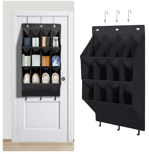 Accmuzzy Schuhschrank Hängend, schuhhalter wand, Schuhaufbewahrung mit 12 Großen Taschen, Über der Tür Schuhregal für Schuhe, Regenschirm, Schlüssel (Schwarz-12 Taschen)