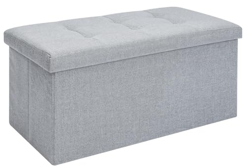 Ottoman Storage Foldable Bench with Lid Multifunctional Footrest Stool Toy Chest Organizer Long Shoe Bench for Living Room Bedroom Apartment (Light Gray, 76X38X38CM)
