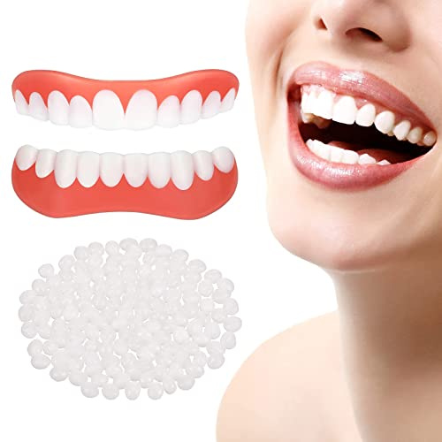 Care Spring 1 Paio Denti Finti Da Applicare Da Soli Faccette Dentali Universali Superiore E Inferiore, Protesi Dentale Provvisoria Con Perle Adesive Per Uomo Donna Di Denti Cattivi