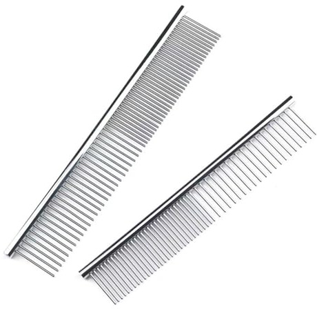 2 pettini per cani 2 in 1 per animali domestici, in acciaio inox, per la cura degli animali domestici, per rimuovere grovigli e nodi, strumento per la cura dei barboncini con estremità arrotondate