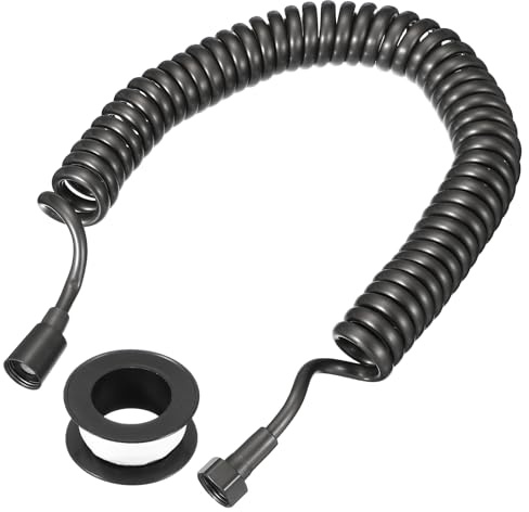 uxcell Bidet Shower Hose, Telescopic Spring Tube Hose with Plumbers Tape, Flexible Shower Tube for Toilet Bidet Sprayer Bathroom Faucet Handheld Shower Pet Washing, 197(Dark Gray)