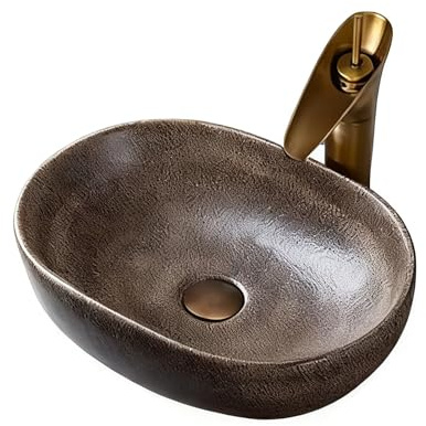 Lavabo Da Appoggio In Ceramica Vintage, Lavabo Artigianale Con Rubinetto E Scarico, Vasca Da Bagno Per Controsoffitto, Bagno O Balcone(Large)
