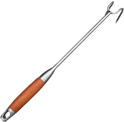 Gadpiparty Gancho para Asar de Acero Inoxidable y Madera de Calidad para Barbacoa, Gancho Multifunción Práctico Resistente al Desgaste, Uso Profesional en Parrilla y Cocina al Aire Libre