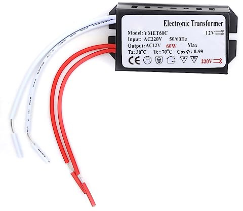 Eujgoov Convertitore di Tensione del Trasformatore Elettronico 220 V a 12 V Driver di Alimentazione Intelligente, con Piena Potenza e Uscita Stabile per Lampade Alogene (60W)