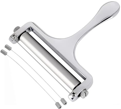 YUYOND Heavy Duty Stainless Steel Cheese Slicer,Adjustable Thickness with 2 Extra Replacement Wires, Handheld Cheese Cutter for Soft & Hard Cheese, Butter, Cake (Silver)