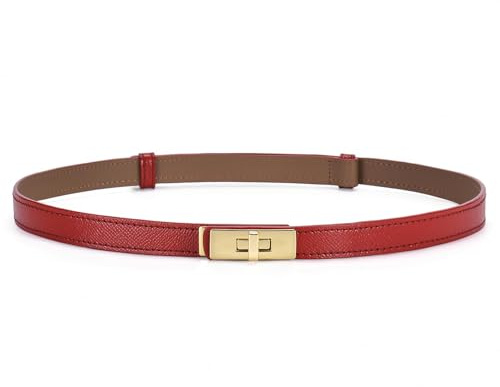 HATOFES Verstellbarer Skinny-Ledergürtel für Damen, solide Legierung, Drehverschluss, schmal, dünner Taillengürtel, Taillenbund, dekorativer Gürtel für Kleider, Jeans, Hosen