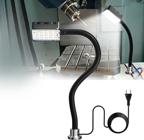 BrightWish Lampe de travail magnétique, LED 15W 6000K pour machine, avec col de cygne flexible et base magnétique puissante, pour établi, couture, tour, barbecue, atelier, éclairage industriel