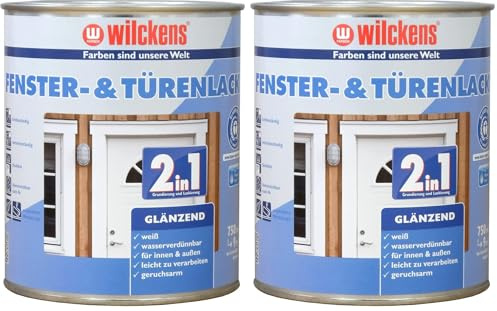 Wilckens 2in1 Fenster- & Türenlack glänzend, 750 ml, Weiß (Packung mit 2)