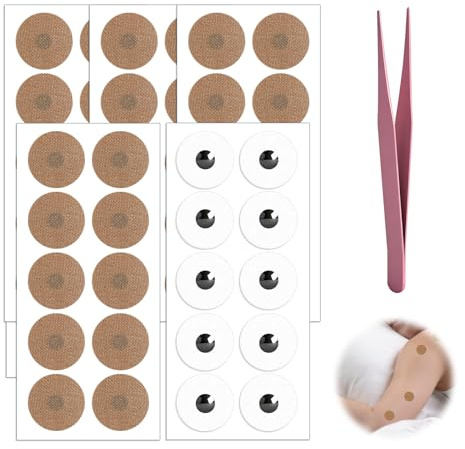 50 Piezas Parches Acupuntura, Parches Magnéticos Acupresión 21 mm, Parche Magnético Reutilizable, Adhesivo Magnético, Patch Magnético para Rodilla Espalda Cuello Adultos con Pinzas