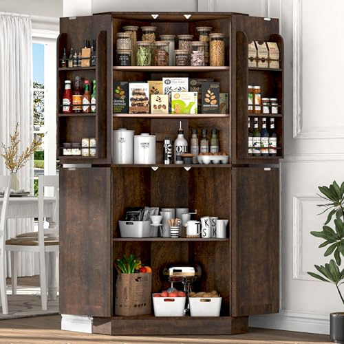 XVD Farmhouse Corner Storage Cabinet, 68 Tall Kitchen Pantry Cabinet with Doors Storage & Adjustable Shelves, Food Pantry for Living Room, Dining Room, Kitchen, Rustic Brown