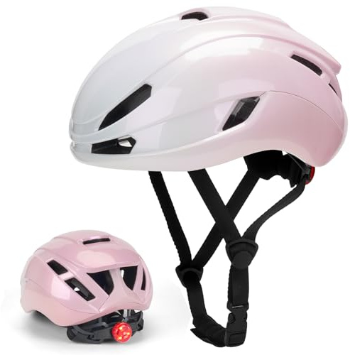 Zamufo Fahrradhelm Damen Herren mit Licht, Fahrradhelm Erwachsene 56-60CM | Ultraleichter Radhelm, Rennradhelm, Cityhelm Urban Verstellbarer Fahrradhelm, LED Rucklicht, mit 14 Belüftungskanäle