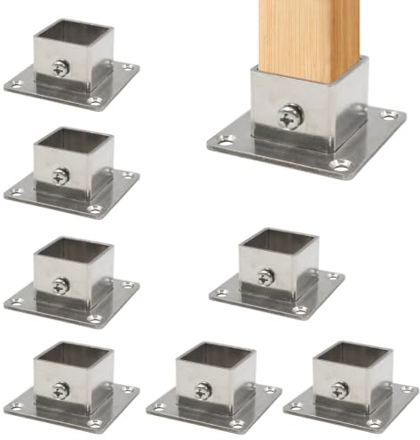 Juego de 8 patas de poste cuadradas (2,5 x 2,5 cm), base de botella resistente de acero inoxidable para apoyar cercas, terrazas y barandillas