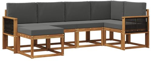 vidaXL Outdoor-Sofagarnitur 6 pcs Natur und Anthrazit, Garten-Sofa, modernes Outdoor-Komfort-Set, langlebige Sitzgarnitur für Entspannung und Terrasse