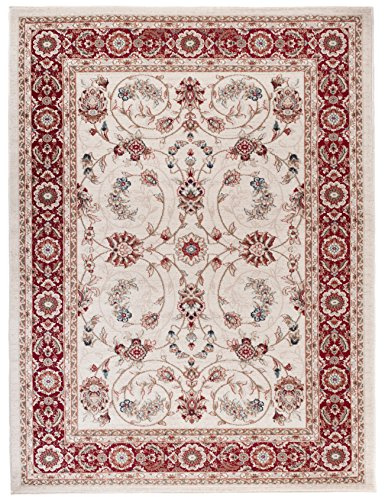 Carpeto Groß Teppich Flur 250x350cm Creme Rot Klassisch Traditionell Weich | Teppich für Eingangsbereich Küche Büro Wohnzimmer Schlafzimmer Beige Pflegeleicht Fußbodenheizungsgeeignet Mittelflor Elegant