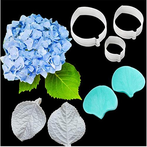 Petalo Foglie Venatore Silicone Stampi Acciaio Inox Taglierino Set, Fiore per Cottura, Fondente Torta Decorazione Attrezzo Teglie e Sugarcract Cioccolato Gumpaste Dolci - Ortensia