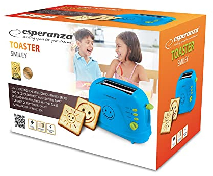 Esperanza - Tostadora (2 rebanadas, diseño de fotos SMILEY y temporizador, cajón de migas sándwich azul