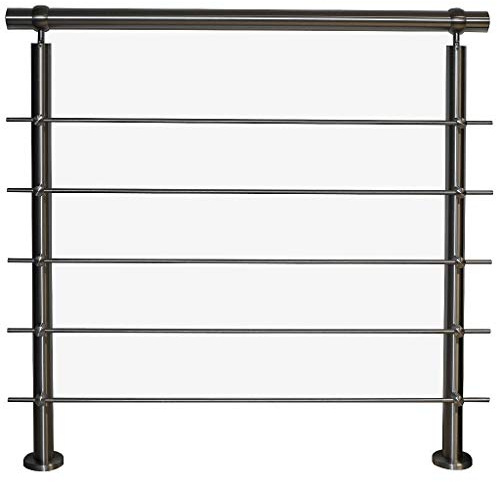 Corrimano in acciaio inox per balcone terrazza scale con barre orizzontali variante: con 5 barre di lunghezza: 1,0 m con 2 pali
