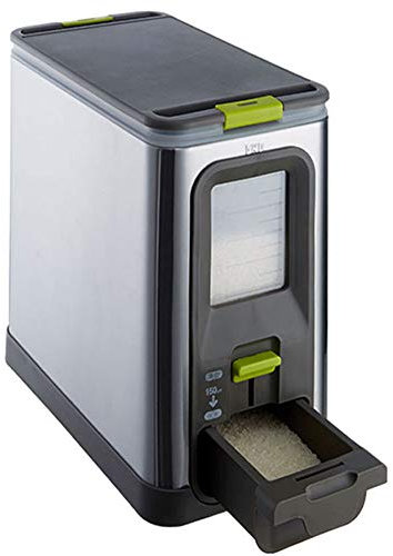 LXYYSG Rice Dispenser Stainless Steel, Airtight Dry Food Storage Containers, Cereal Dispenser for Kitchen Storage, Rice Storage Bins with Pulley at Bottom, Easy to Move10KG