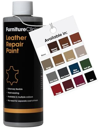 Furniture Clinic läderreparationsfärg och färg | självförseglande färgämne för snabb och enkel reparation | lämplig för soffor, bilstolar, skor, handväskor och mer – ljusgrå, 250 ml