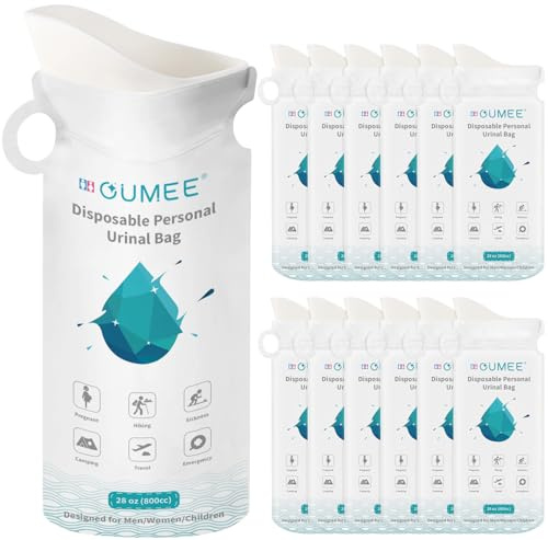 OUMEE 800ML Emergency Disposable Urinal Bags, 8/12/20/23/28 Pcs Camping Pee Bags Unisex Urine Bag Vomit Bag for Travel Traffic Jam Portable Toilet Bag for Men Women (20)
